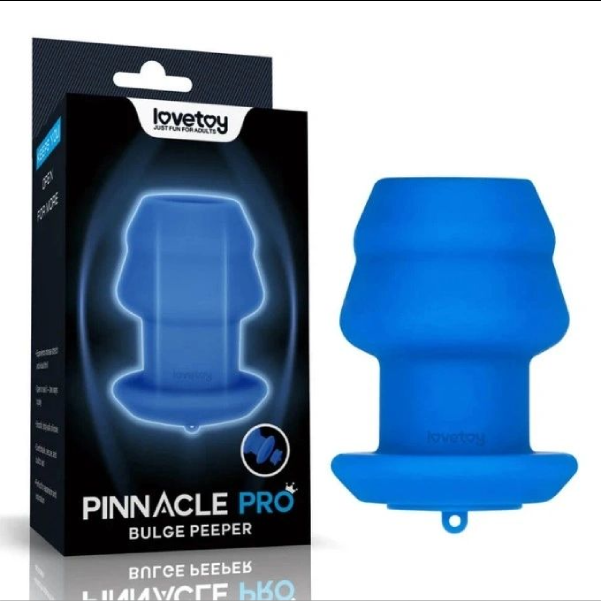 Dop anal cu tunel gol LoveToy Bulge Peeper albastru din silicon, cu capac detasabil