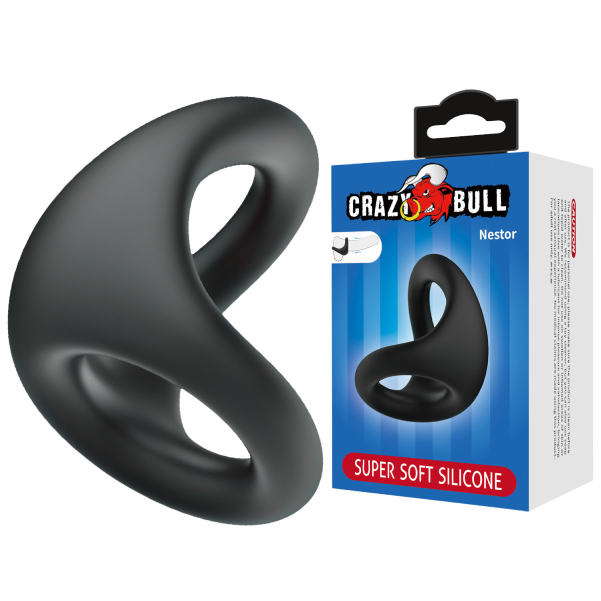 Inel penis si testicule Crazy Bull Nestor din silicon ultra-moale, cu efect de intindere a scrotului