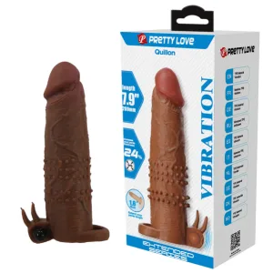 Manson Prelungitor pentru Penis Pretty Love Quillon cu Inel si Bullet Vibrator, TPR, Maro, 20 cm