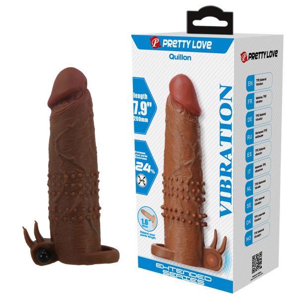 Manson prelungitor cu inel si vibratii Pretty Love Quillon maro din TPR, cu bullet pentru partenera