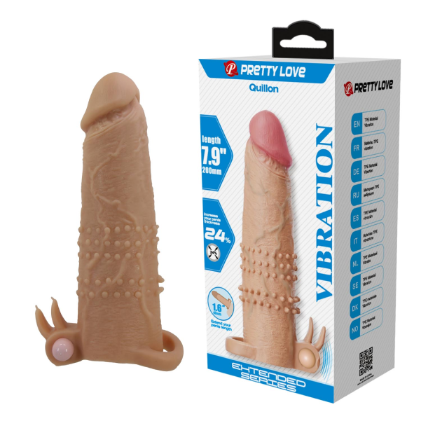 Manson prelungitor cu inel si vibratii Pretty Love Quillon din TPR natural, cu bullet pentru partenera