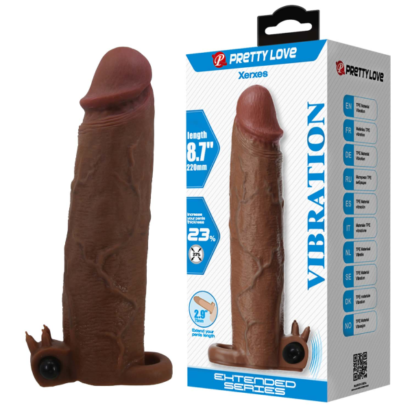 Manson prelungitor cu vibratii Pretty Love Xerxes maro din TPR, cu vene realiste si cap bulbos