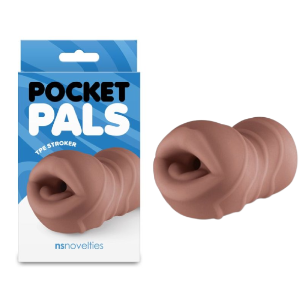 Masturbator compact tip gura NS Toys Pocket Pals din TPE maro, format de buzunar