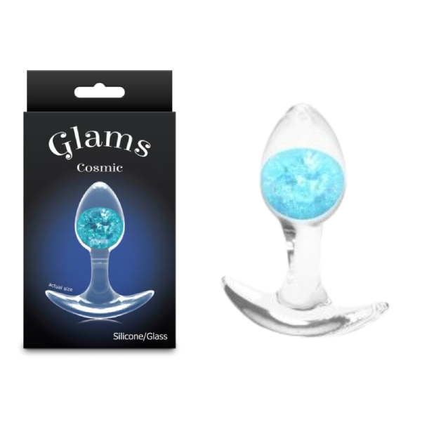 Plug anal compact Cosmic Glams din silicon lichid cu bila de sticla albastra in interior