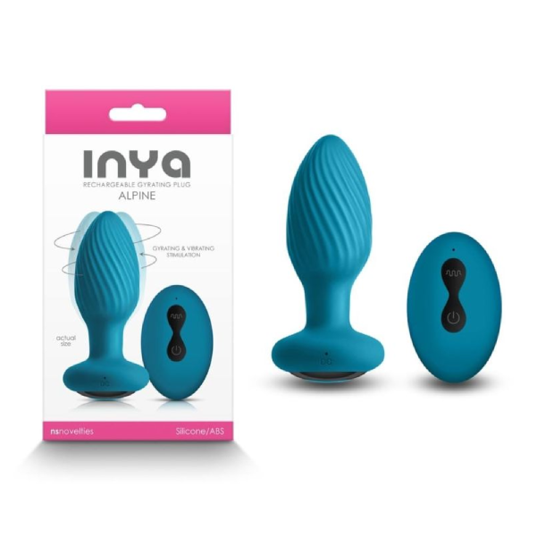 Plug anal giratoriu cu telecomanda NS Toys Inya Alpine teal din silicon, cu baza de siguranta