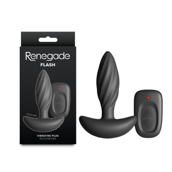 Plug anal vibrator cu telecomanda NS Toys Renegade Flash din silicon negru, striat, compact