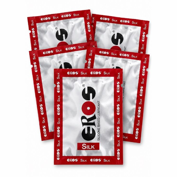 Set 5 plicuri lubrifiant siliconic Eros Silk monodoza, format de test, 5 x 2 ml
