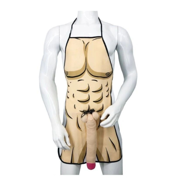 Sort de gratar amuzant cu imprimeu bust masculin musculos si penis textil de 33 cm