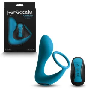 Stimulator Prostata NS Toys Renegade Slingshot II cu Telecomanda, Inel Penis si Testicule, Silicon, Reincarcabil, Teal, 11.9 cm