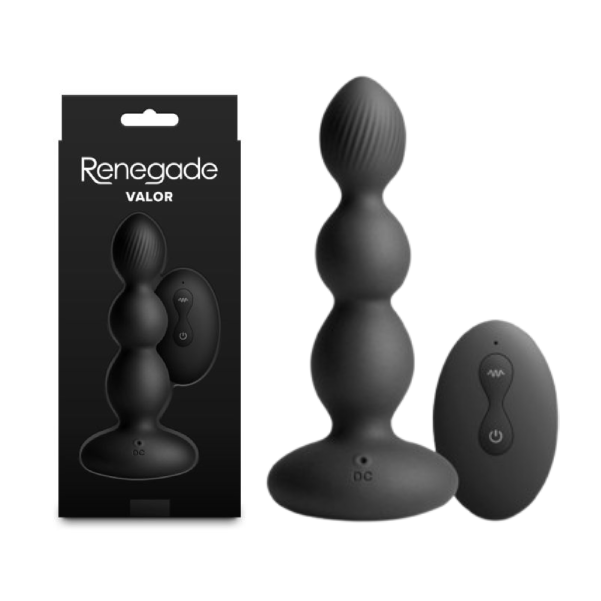 Vibrator anal cu rotatie NS Toys Renegade Valor din silicon negru, design cu bile, cu telecomanda