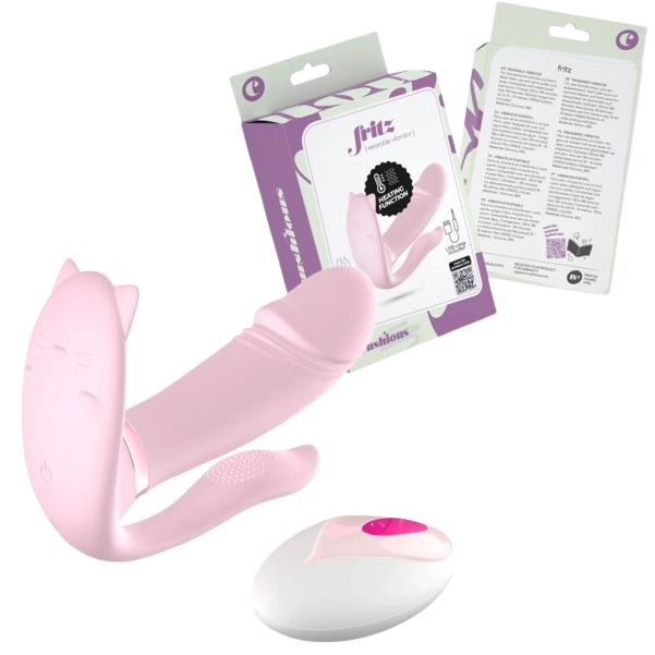 Vibrator cu telecomanda si incalzire Crushious Fritz roz prafuit din silicon