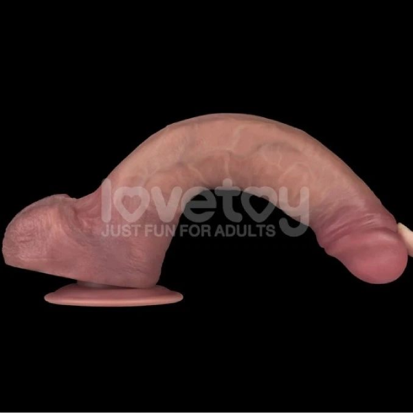 Vibrator Realist LoveToy Power Cock Dublu Strat, 10 Vibratii, cu Ventuza, PVC, USB Magnetic, Natural, 27.6 cm (2)