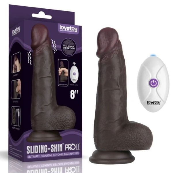 Vibrator realist cu telecomanda LoveToy Sliding Skin Pro II negru, silicon dublu strat