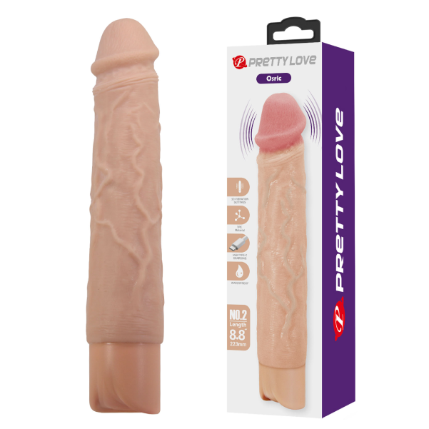Vibrator realist Pretty Love Oscric reincarcabil din TPE, cu cap realist, 22.3 cm