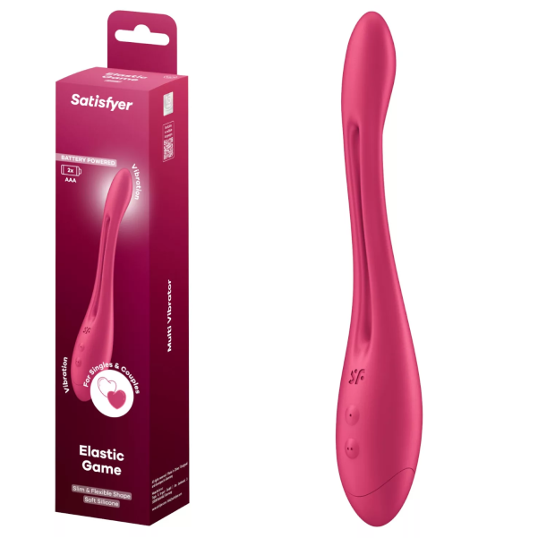 Vibrator pentru cuplu flexibil Satisfyer Elastic Game rosu din silicon, purtabil in timpul actului