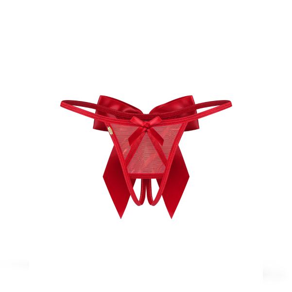 Chilot Tanga Crotchless Gifty, Rosu, Transparent, cu Fundite din Satin, Decupaj Intim, S_M (1)