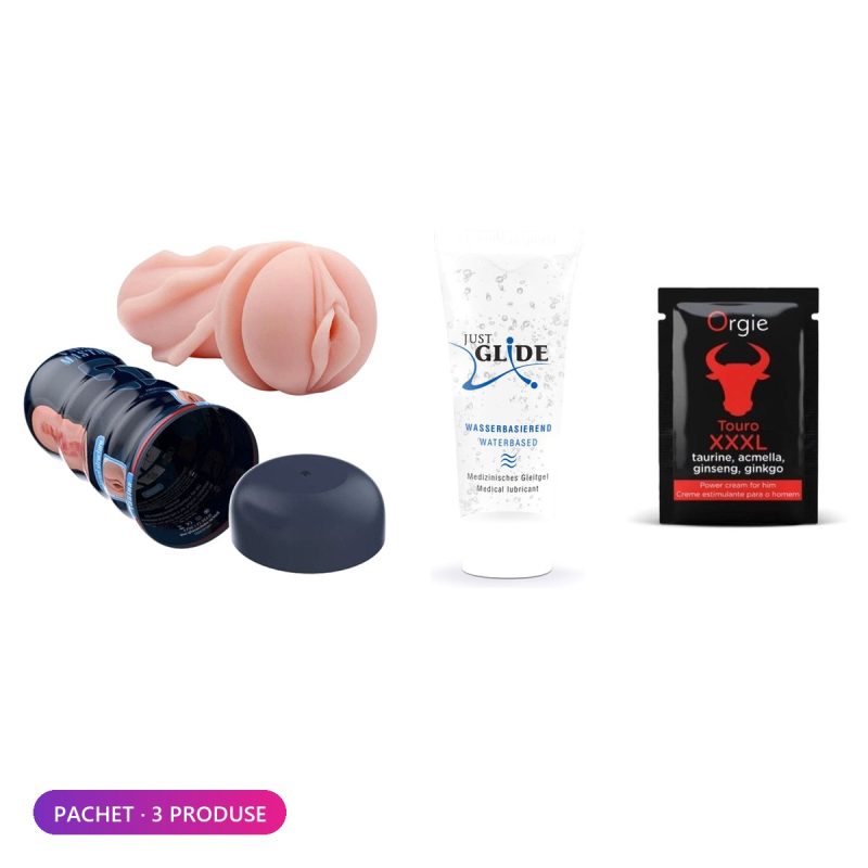 Pachet pentru el: masturbator Vacuum Cup, lubrifiant și cremă